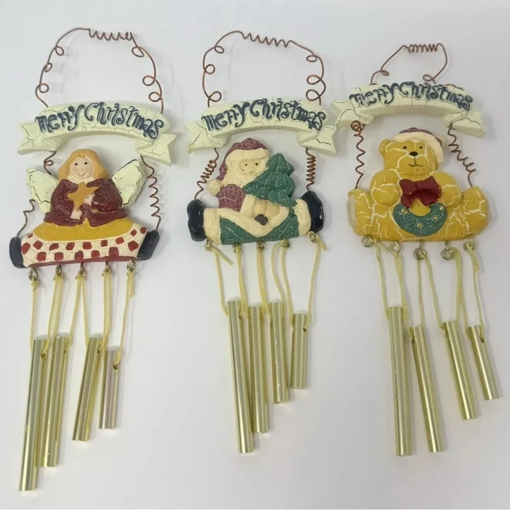 Christmas Resin Chime Ornaments Set of 3, In box angel st nic & Christmas tree